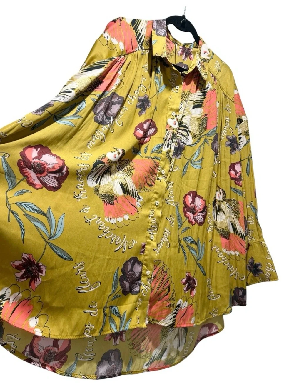 Free People Champs de Fleurs Silky Nights Button-down Tunic Top Floral Sz L - Picture 5 of 15